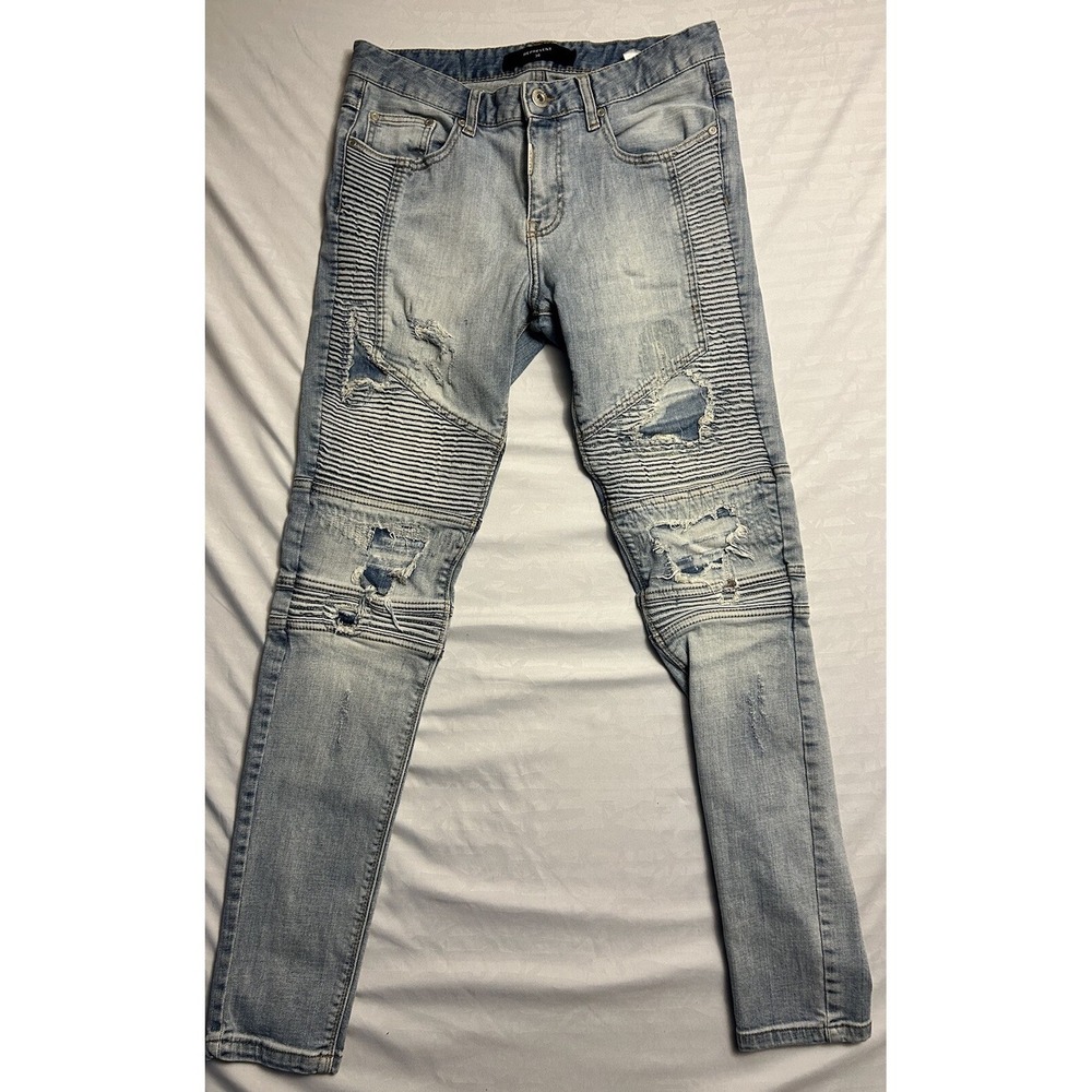 Represent Men's Biker Repairer Denim Pale Blue Jeans Pants Skinny Distressed